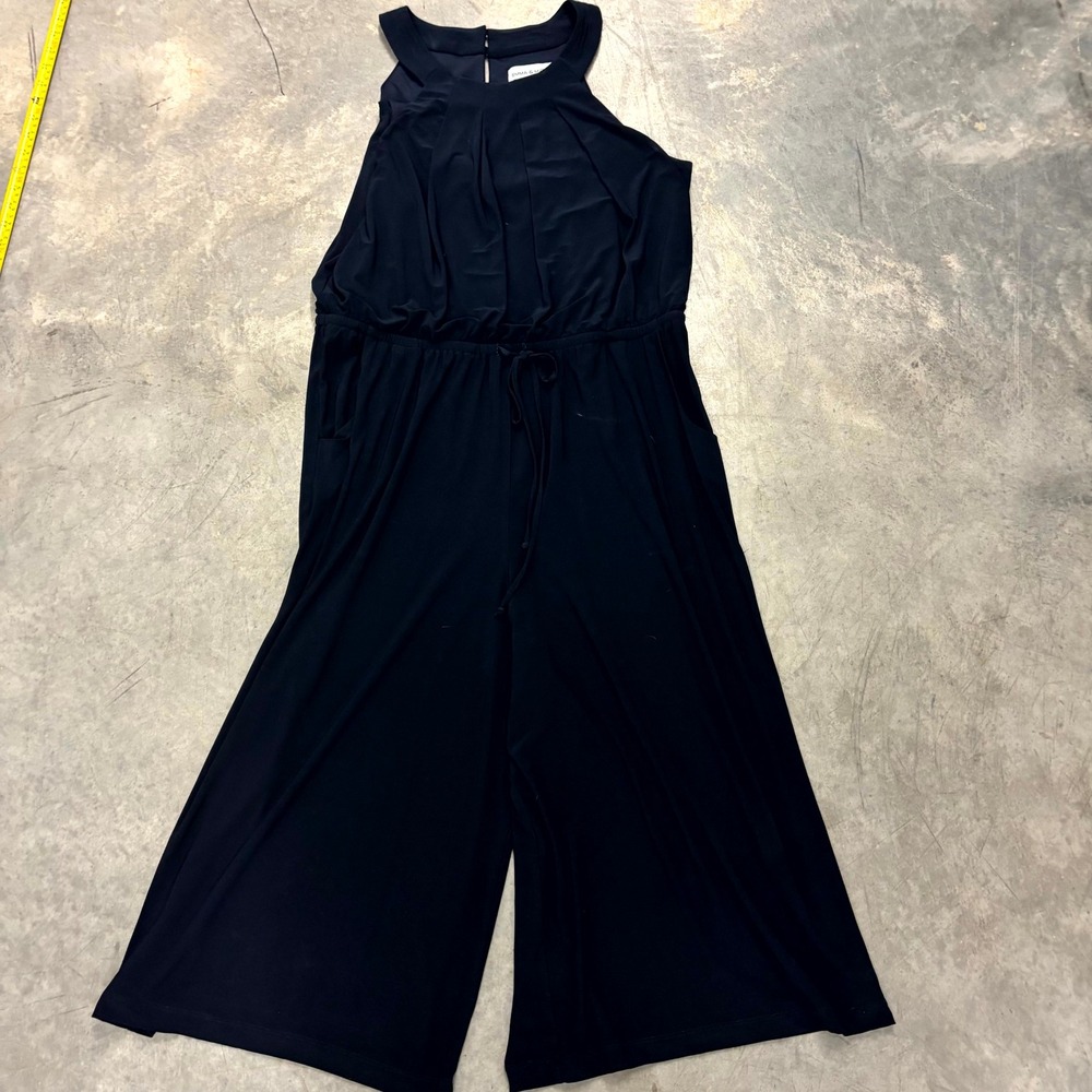 Emma & Michele Womens XL Navy Blue Halter Jumpsuit Wide Leg Pleated Sleeveless